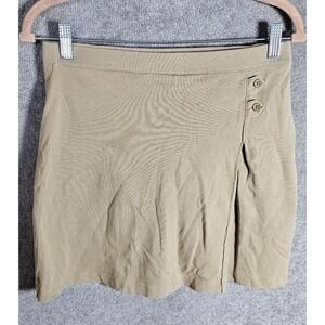 Lands End Kids Skort Girls Size 16 Beige-Tan Pull On Elastic Waist Button Accent